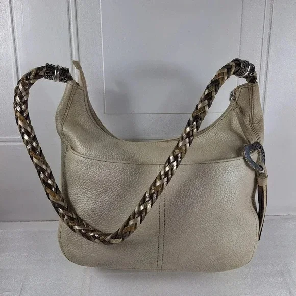 Brighton Barbados Ziptop Hobo Pearl Leather Bag Purse - Picture 9 of 13